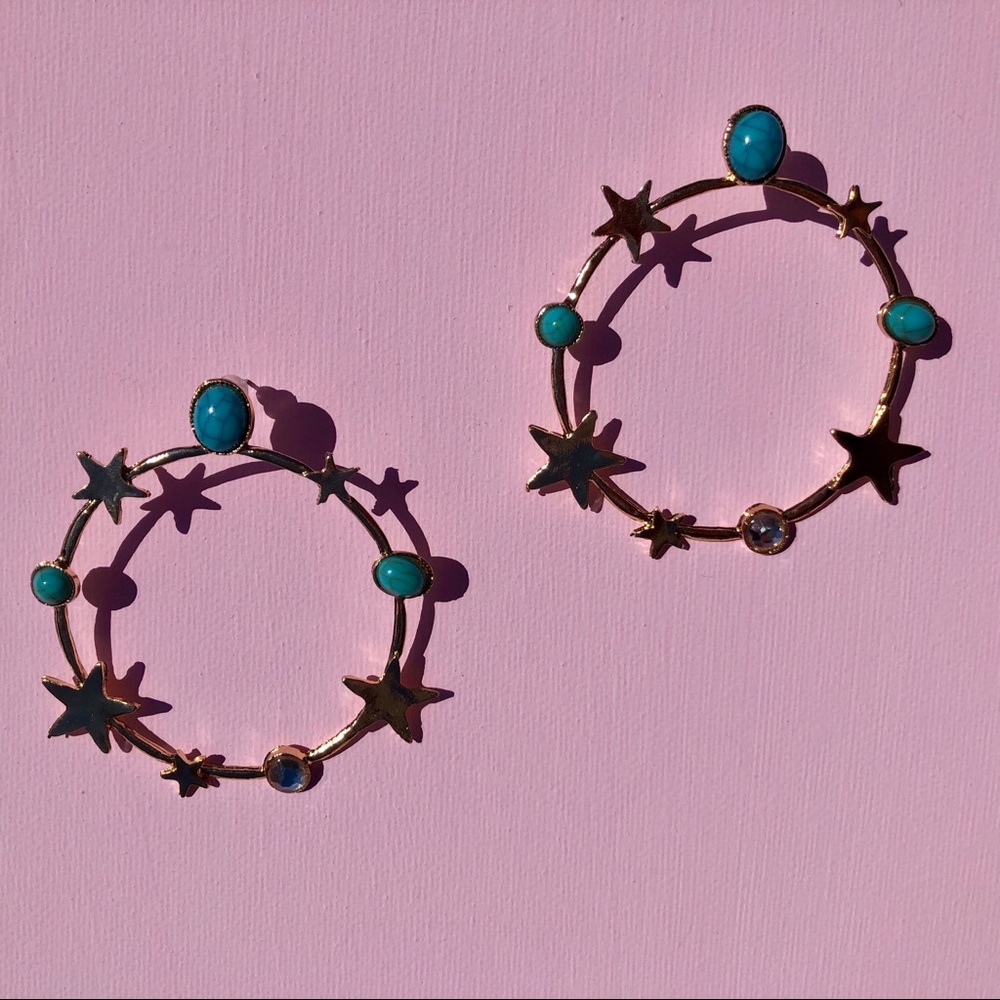 Eleanora gold turquoise star hoop earrings